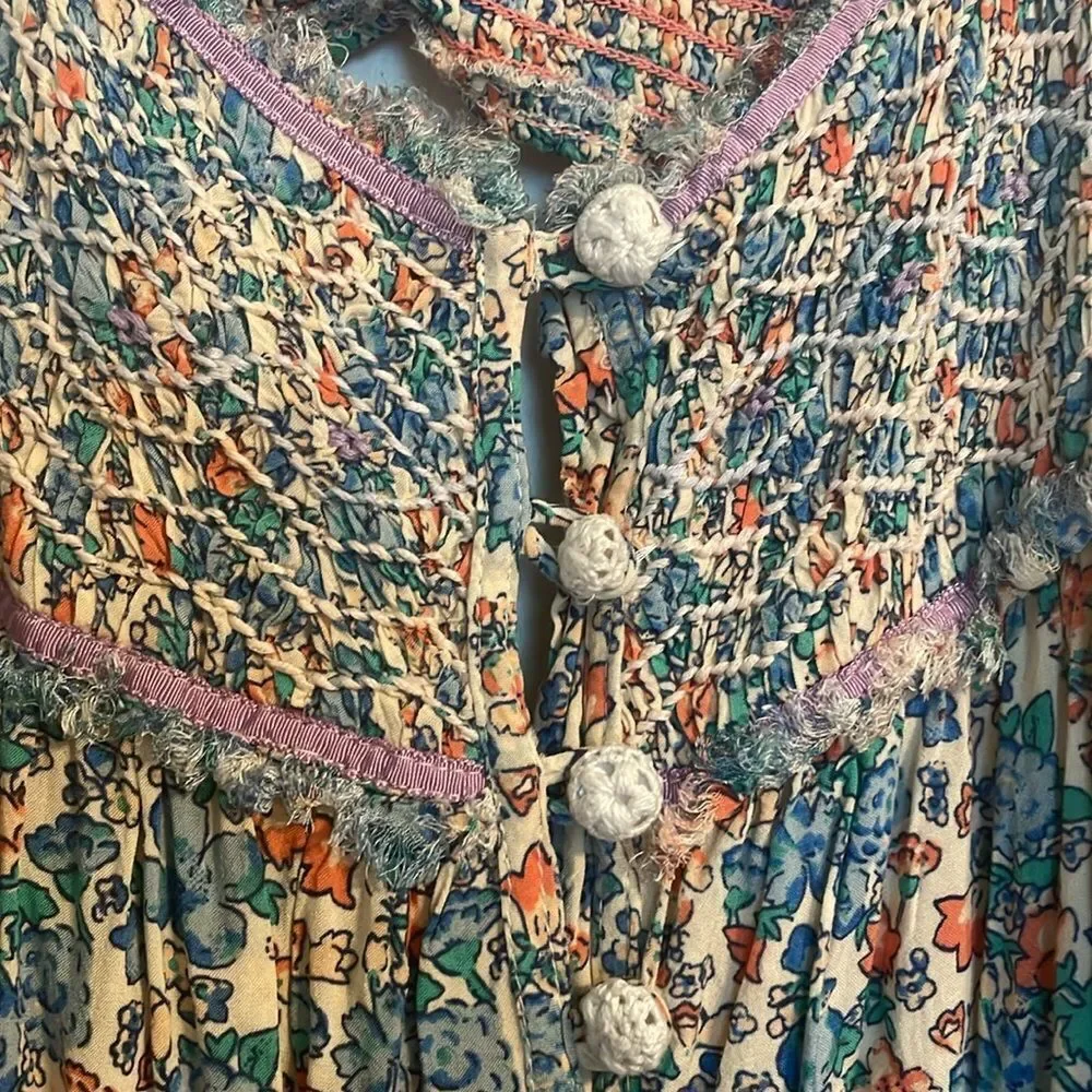 Free People Molly Jo Midi Dress Blue Floral - Picture 7 of 10